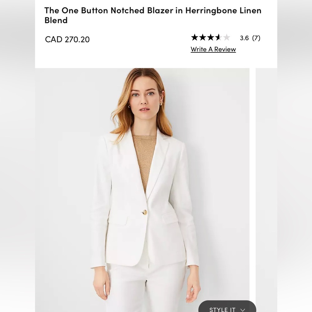 Ann Taylor White One-Button Notch Lapel Blazer